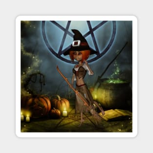 Cute little witch with pumpkin in the night Magnet