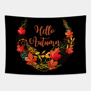 Hello Autumn Floral Leafy Fall Design Tapestry