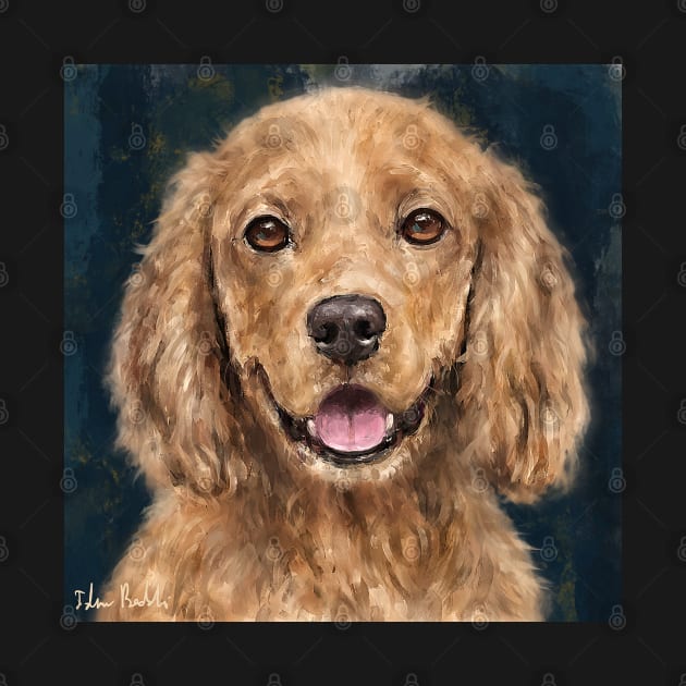 Painting of a Red Curly Cocker Spaniel Smiling by ibadishi