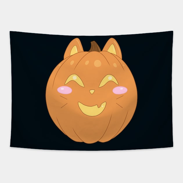 Happy Cat Pumpkin Tapestry by Lady Lilac