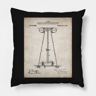 Tesla Transmitter Patent - Electrician Maker Workshop Art - Antique Pillow