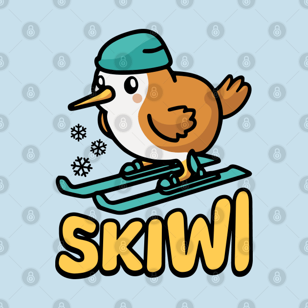 Skiwi! Cute skiing Kiwi Bird Pun by Cute And Punny