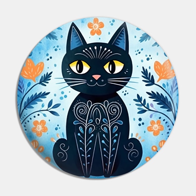 Modern Art Cute Black Cat in a Fall Theme Pin by designs4days