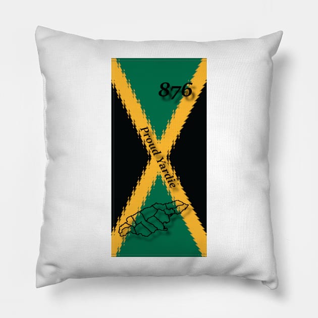 Jamaica Flag Design with Words Proud Yardie and Jamaican Map Outline and Area Code Pillow by Soca-Mode