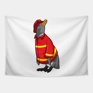 Penguin as Firefighter with Helmet Tapestry