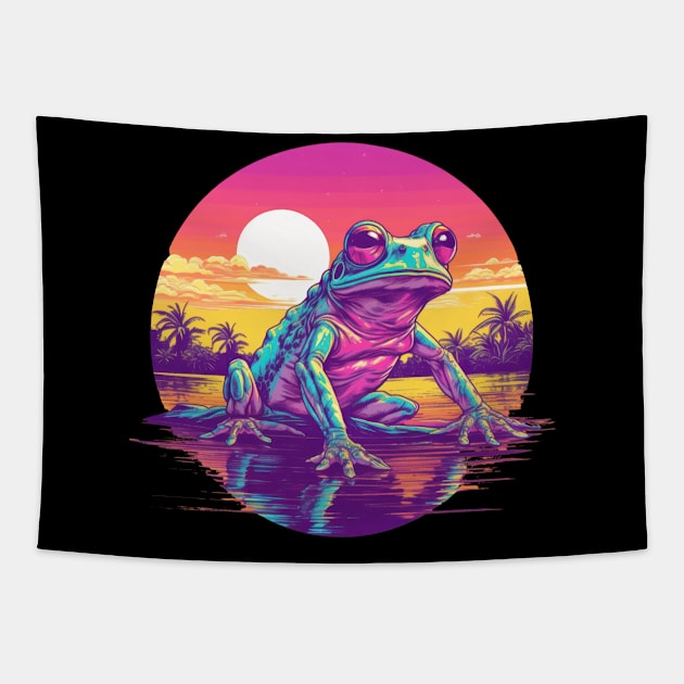 This synthwave frog is living his best life Tapestry by Pixel Poetry