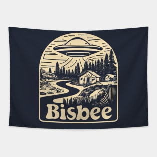 Vintage Bisbee Arizona UFO in Nature Art - Enigmatic Extraterrestrial Scene Tapestry