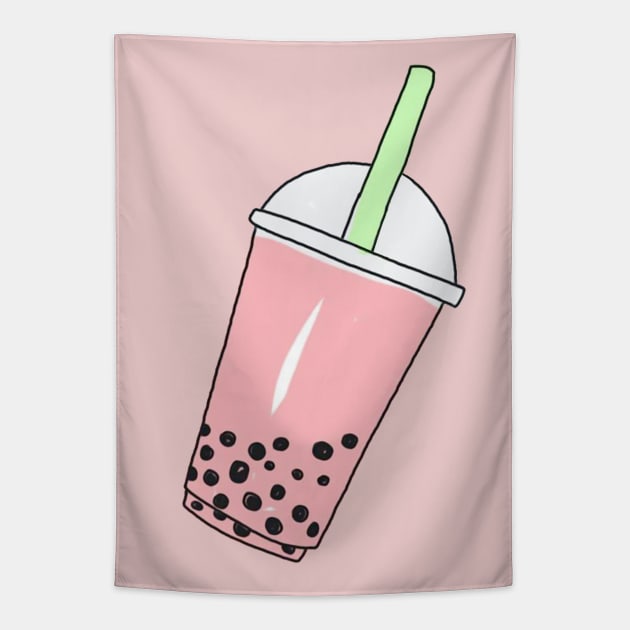 Strawberry Milk Bubble Tea Tapestry by PeachPantone