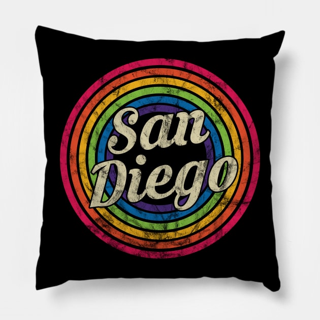 San Diego - Retro Rainbow Faded-Style Pillow by MaydenArt
