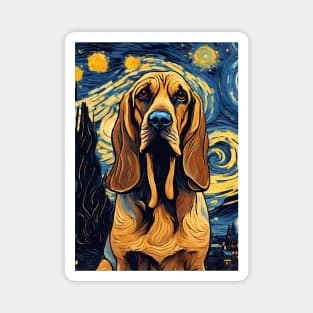 Bloodhound Dog Breed Painting in a Van Gogh Starry Night Art Style Magnet