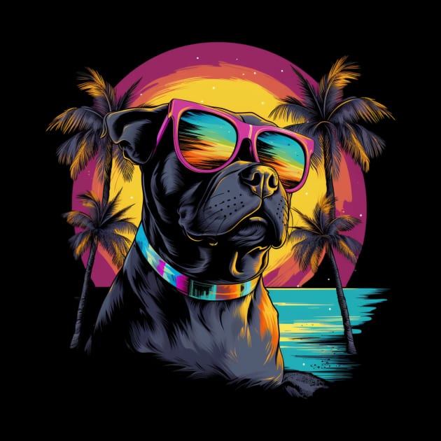 Retro Wave Pitbull Terrier Dog Shirt by Miami Neon Designs