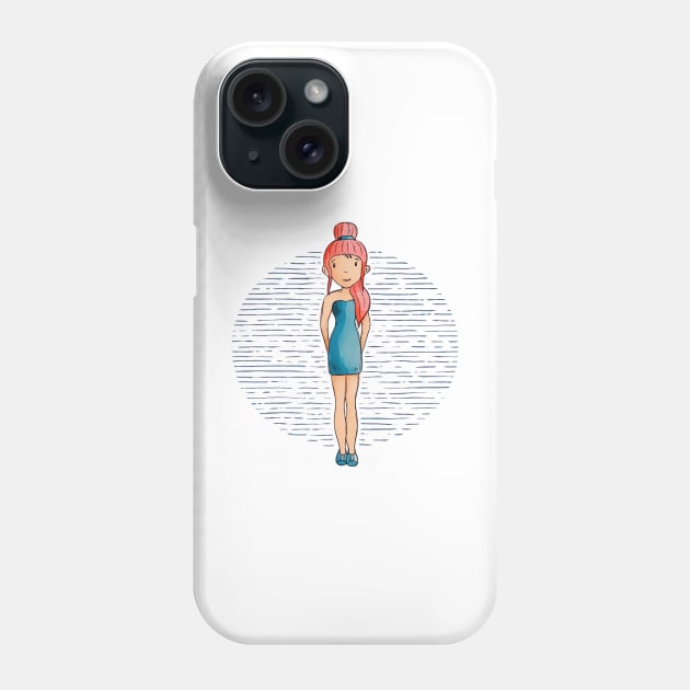 Cute girl with long red hair wearing a teal outfit and shoes. Phone Case by Sissely