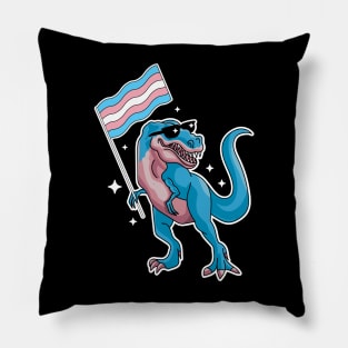 Transgender Dinosaur Trans Pride TRex Waving the Trans Flag Pillow