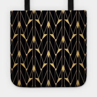 Faux Foil Gold and Black Retro Vintage Art Deco Geometric Open Triangle Pattern Tote