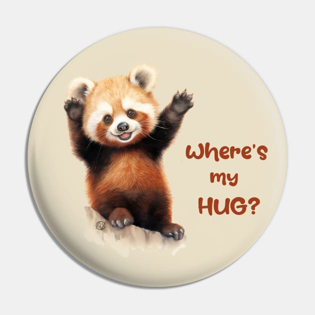 Where's my HUG? Red Panda Pin by Violet77 Studio