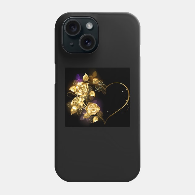 Heart with Golden Roses Phone Case by Blackmoon9