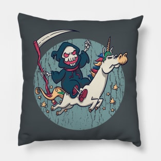 Cute Grim Reaper Riding A Unicorn Pillow