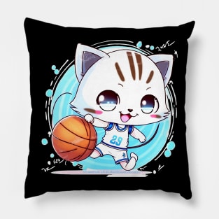 Basketball Kawaii Chibi Christmas Cat T-Shirt Pillow