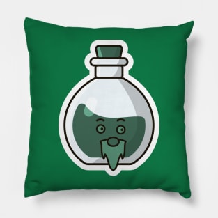 Potion Bottle with Cartoon Character Sticker vector illustration. Science object icon concept. Handsome cartoon with Potion sticker vector design. Cartoon character drink design. Pillow