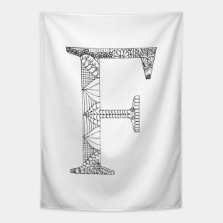 Henna Alphabet F / Henna Letter F - Black Henna Line Art Tapestry