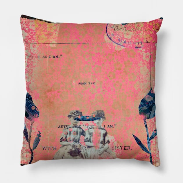 The Twins collage art Pillow by Victoria Herrera Collagist