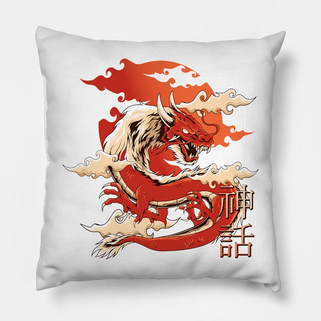 Japanese dragon Pillow by Bunnyhopp