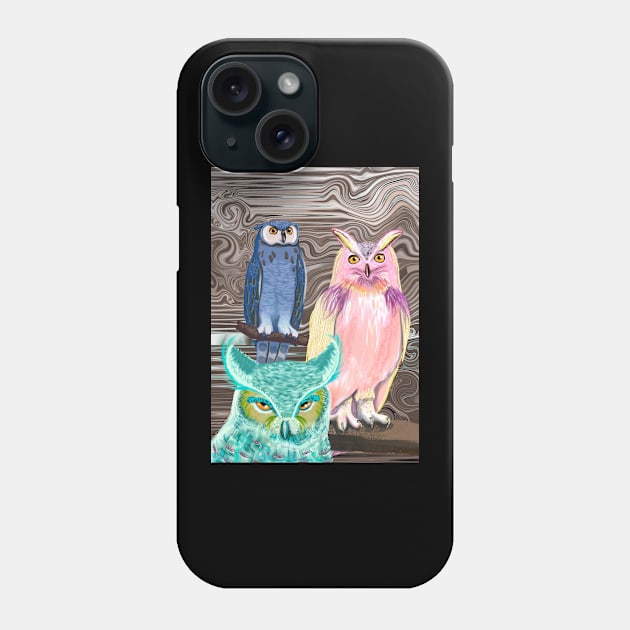 Whoo Watches The Watchers? Owls in Showy Feathers Phone Case by ElsewhereArt