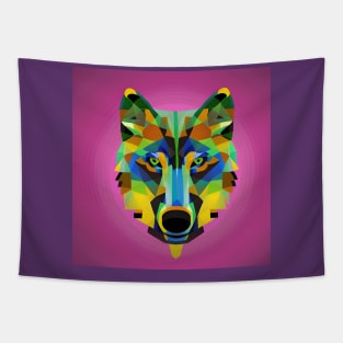 Pop Art Geometric Wolf Face Tapestry