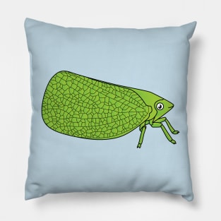 Cute green leaf hopper insect cartoon illustration Pillow