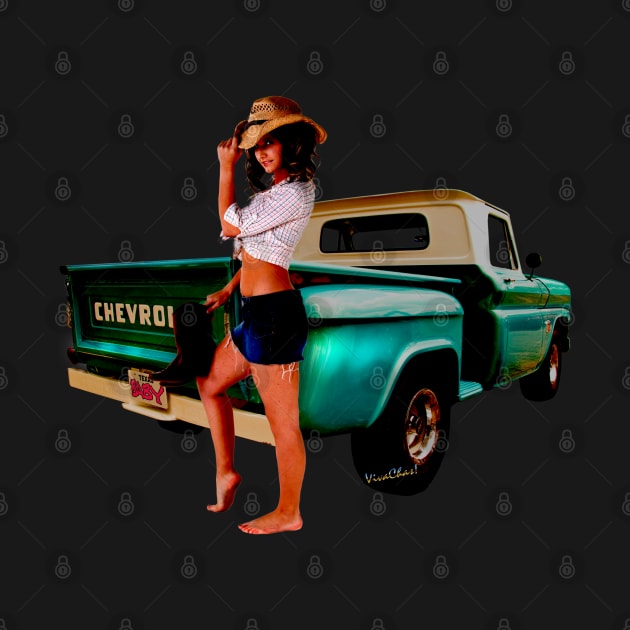 Green Pickup and the Cowgirl in Shorts by vivachas