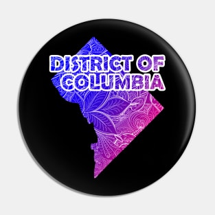 Colorful mandala art map of District of Columbia with text in blue and violet Pin