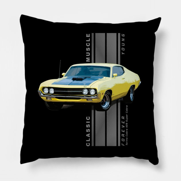 Torino 429 Super Cobra Classic American Muscle Cars Vintage Pillow by Jose Luiz Filho