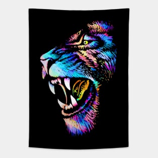 Growling Mouth Open Bengal Lion Tapestry