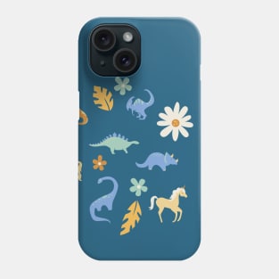 Dinosaurs + Unicorns in Blue + Umber Phone Case