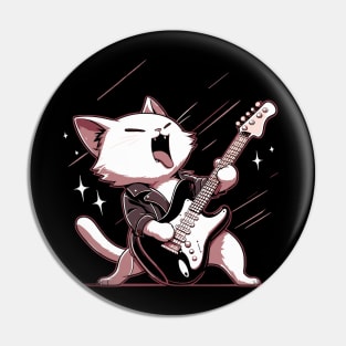 Funny Kawaii Cat Playing on electric guitaR Pin