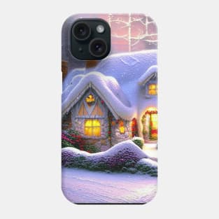 Magical Fantasy Cottage with Lights In A Snowy Scene, Scenery Nature Phone Case