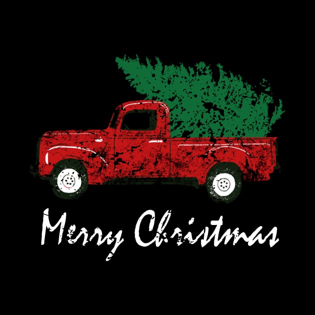 Merry Christmas Retro Vintage Red Truck by Soema