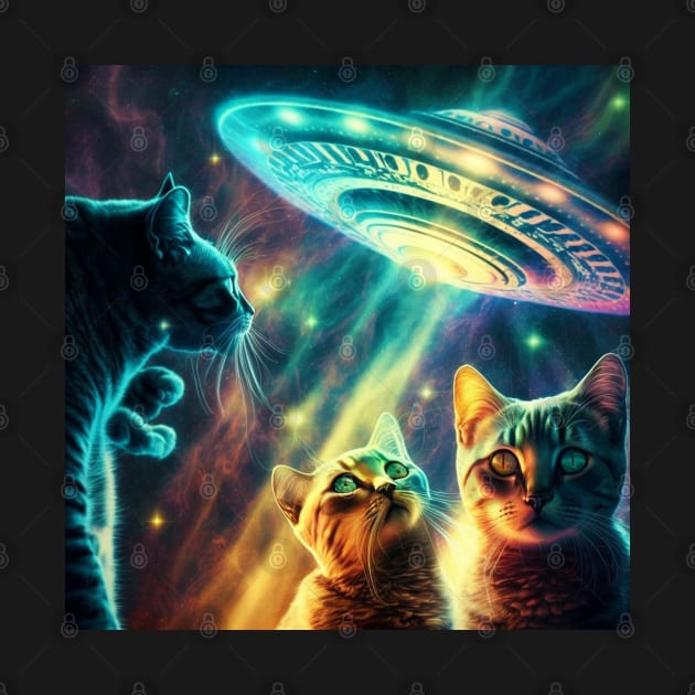 Galaxy Kittens Cat UFO Funny Cat In Space by Linco