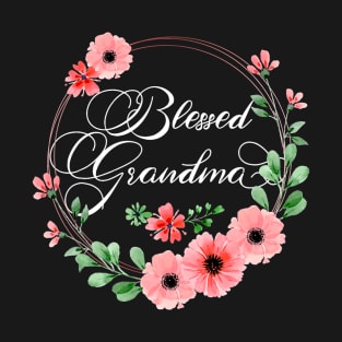 Womens Blessed Grandma Floral Grandma Decoration T-Shirt