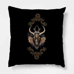 Elegant black gold reindeerhaed with flowers Pillow