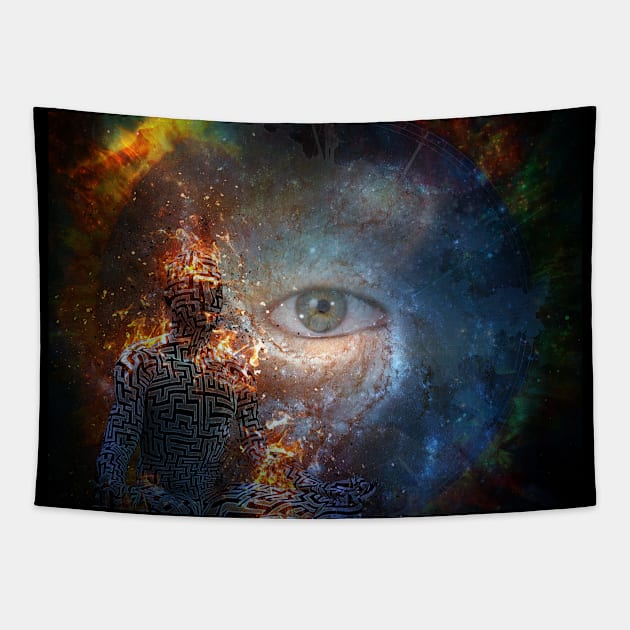 Man in lotus pose Tapestry by rolffimages