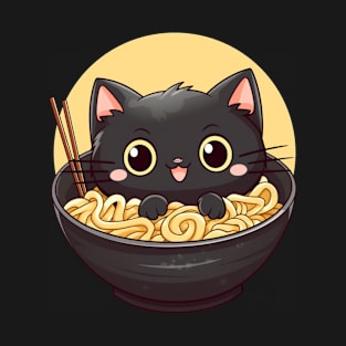 Ramen noodles and black cat T-Shirt