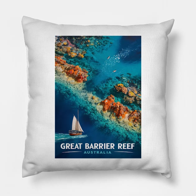 Vintage Retro Vibrant Great Barrier Reef - Australia Pillow by POD24