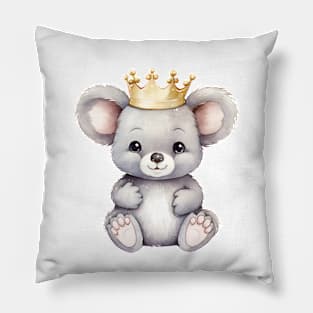 Watercolor Koala Wearing a Crown Pillow