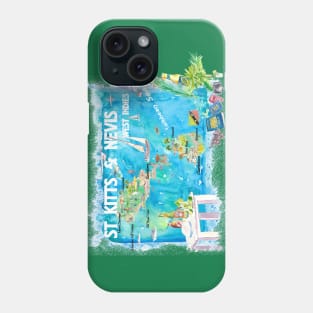 StKitts Nevis Illustrated Travel Map With Roads Phone Case