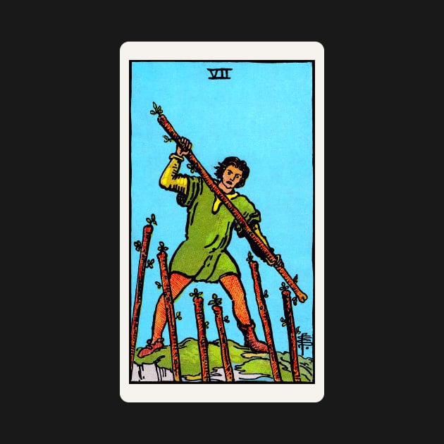 Card #28 - Seven Of Wands - Rider Waite Smith Tarot by RetroFitted