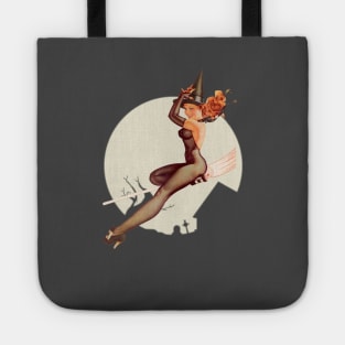 Pin up Girl Witch Happy Halloween Retro Poster Tote