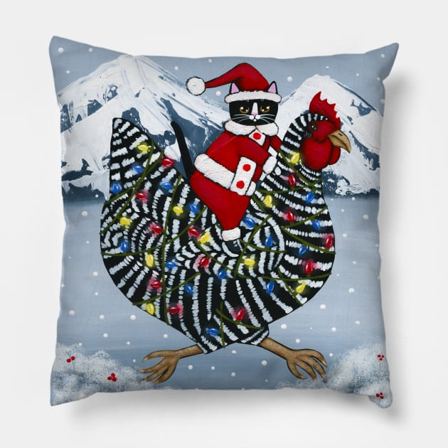 Santa Claws Chicken Ride Full Pillow by KilkennyCat Art