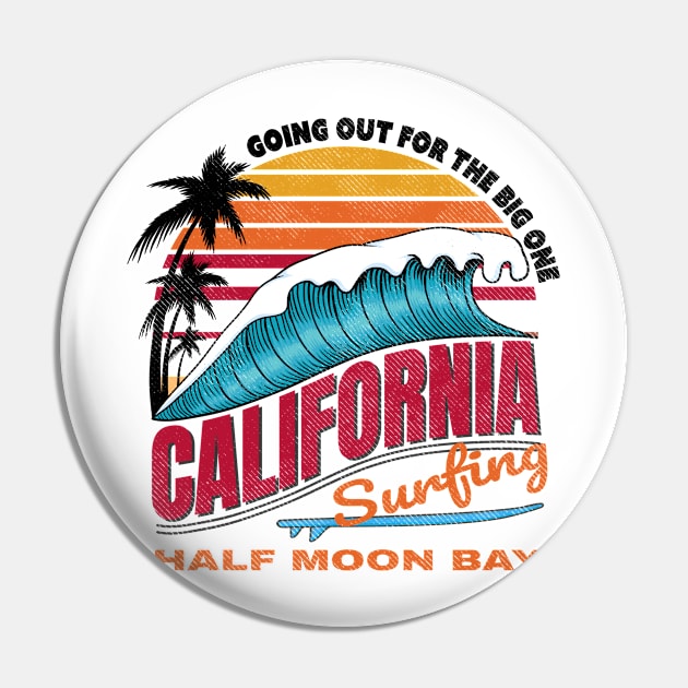 California Half Moon Bay Big Wave Surfing Pin by Vooble