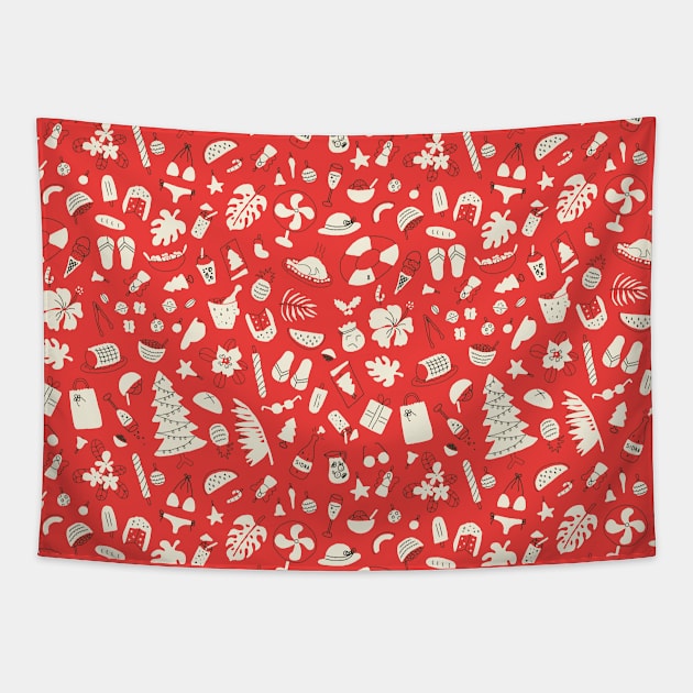 Tropical summer Christmas red pattern Tapestry by agus.cami